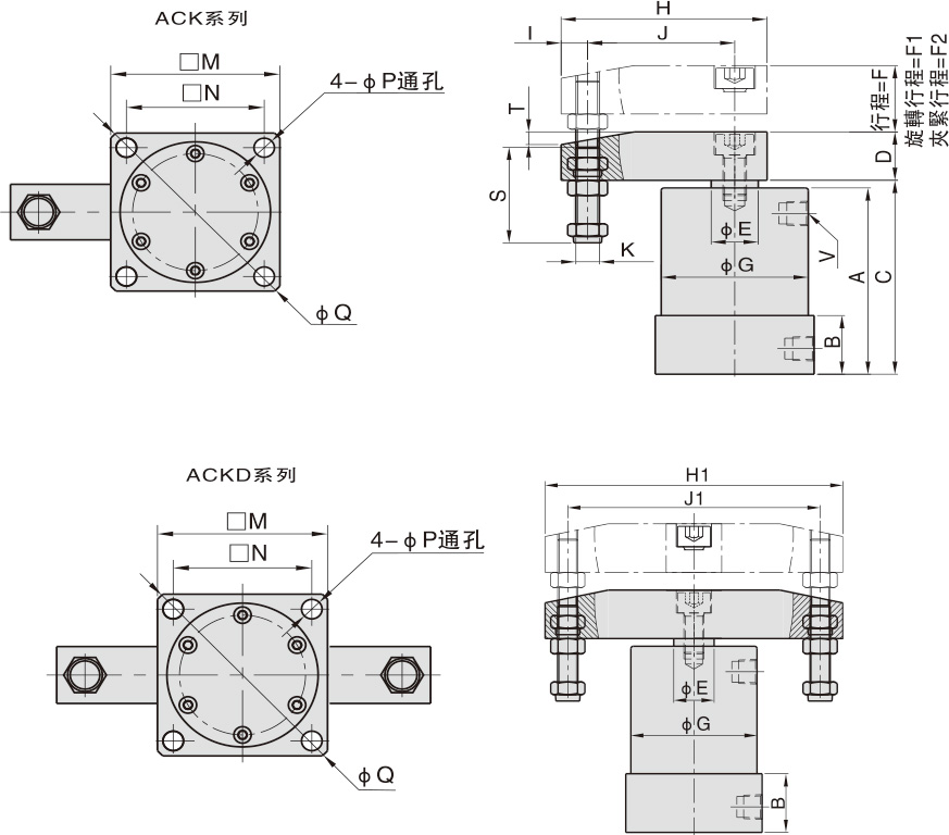 ACKD下压气缸的尺寸图